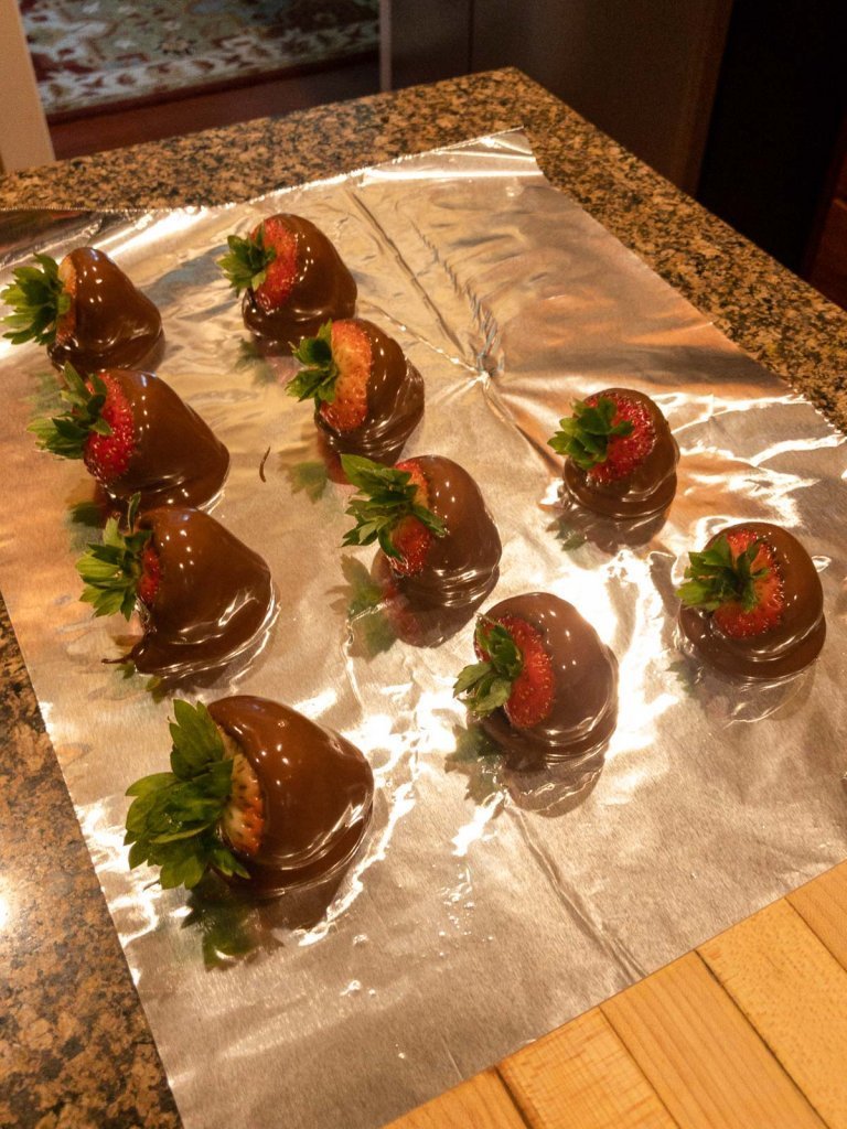 Strawberries on foil